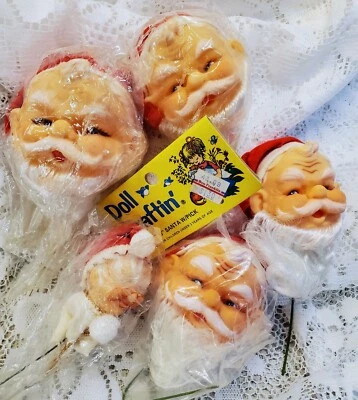 4 Santa Heads 1 Mrs Santa Vntg Doll Craftin Supply NEW Christmas w Hats & Beards - Image 1 of 4