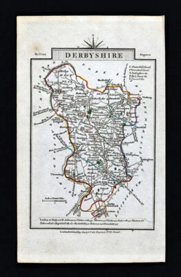 John Cary Road Map Derbyshire Derby Winster Bakewell Ashborn Inglaterra Reino Unido 1814 Foto 1 de 3