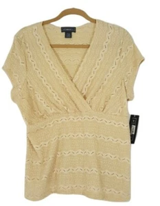 Elementz Top Size XL Yellow Gold V-Neck Crossover Stretch Short Sleeves New - Picture 1 of 4