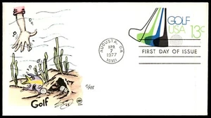 1977 Golf USA FDC- Hand Painted STEVE WILSON Cachet - Picture 1 of 2