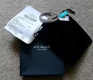 EFFY New Bracelet Diamond 18K Gold Sterling Silver Hinged Cuff w Bag Receipt Tag - Picture 1 of 22