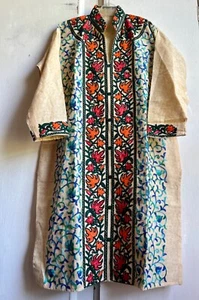 ✩Gorgeous Colourful Indian Cotton Kashmiri Floral Embroidered Tunic Kaftan XL✩ - Picture 1 of 8