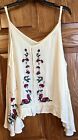 AMERICAN EAGLE WOMENS OFF THE SHOULDER SHIRT SIZE M CREAM WITH FLORAL PRINT