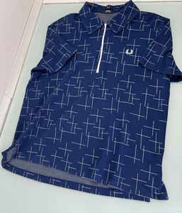 Fred Perry Reissues Zip Poloshirt Herren Große L Cross Hatched Blau Stretch - Bild 1 von 8