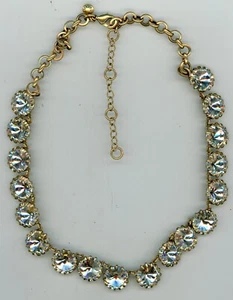 J. CREW Clear Large Rhinestone Brulee Necklace Brass-tone Chain 18"-20 - Picture 1 of 3