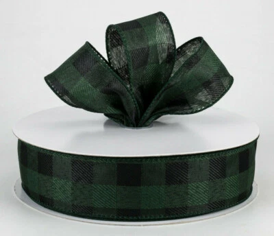 1,5" fita com fio xadrez búfalo verde esmeralda escuro preto peso Lt 5 jardas  - Imagem 1 de 3