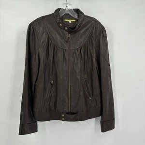 Gianni Bini Womens Leather Jacket Size M Chocolate Brown Bomber Classic Full Zip - Picture 1 of 7