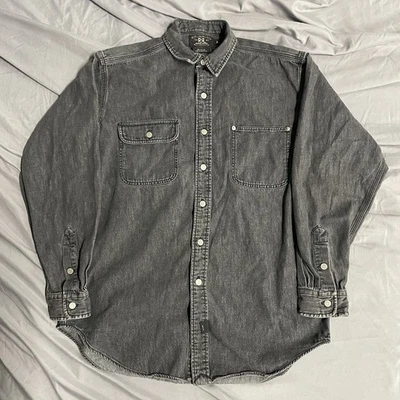 RRL Double RL Ralph Lauren Size M Gray Faded Black Denim Long Sleeve Shirt - Image 1 of 4