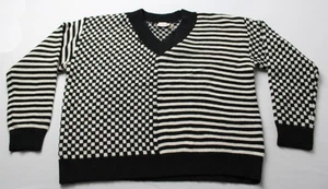 Butter Melon Women's Checker V-Neck Cozy Sweater AC2 Ivory/Black Medium NWT - Picture 1 of 3