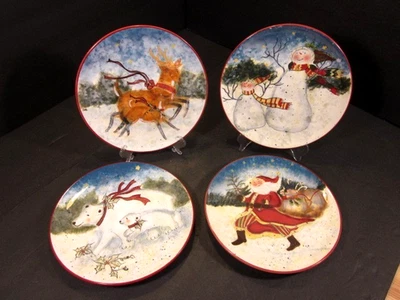 4 Platos de Ensalada de Navidad Oso Ciervo Santa Susan Ala Certificado Internacional ENCANTADO Foto 1 de 4