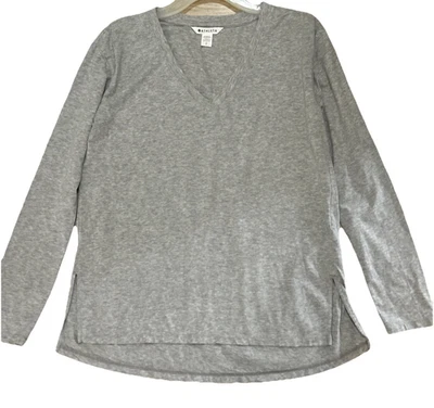 Athleta Size S Gray Long Sleeve Knit Top V-neck Cotton Blend Athleisure Comfort - Image 1 of 4