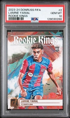 2023-24 帕尼尼·唐鲁斯国际足联新秀国王 #2 LAMINE YAMAL 新秀 RC PSA 10 — 第 1/3 张图片