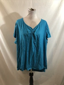 Roaman’s Turquoise Short Sleeve Top With 2 Buttons - Womens 6X, NEW, Bust 34.5” - Picture 1 of 6