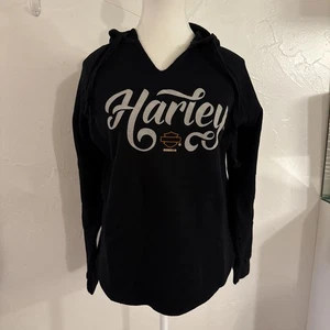 Felpa con cappuccio Harley Davidson donna nera logo taglia small bordo grezzo invecchiato - Foto 1 di 8