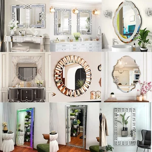 Various Unique Glass Framed, Crystal Border Wall Mirrors Entryway Home Decor - Picture 1 of 124