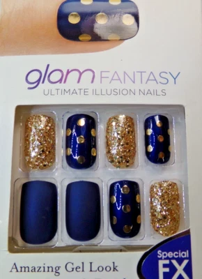 KISS GLAM FANTASY NAILS - Acentos dorados azul cobalto - PEGAMENTO O PESTAÑAS MEDIANO Foto 1 de 3