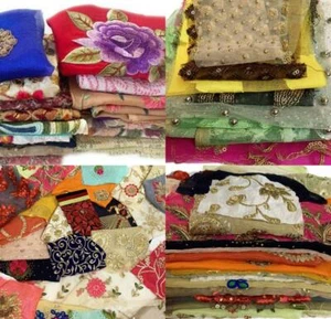 Bundle of 4 Fat Quarters of Indian Embroidered Silk Fabric - 18” x 22” - Picture 1 of 6