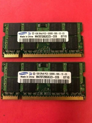 Samsung 2GB (2X1GB) 2Rx8 PC2-5300S COMPUTER LAPTOP Memory RAM M470T2953CZ3-CE6  - Image 1 of 2