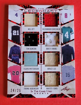 BRUCE LEE RELIC TIM DUNCAN MEL OTT BRETT FAVRE FORD FLOYD JERSEY BAT CARD #24/25 - Image 1 of 2