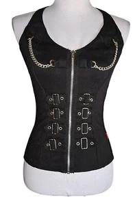 Tripp NYC Black Corset Halter Top Size Small Grommet Chain Buckle Goth Punk Y2K - Picture 1 of 17