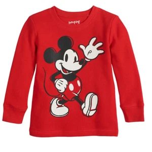 Disney Mickey Mouse Thermal Tee Shirt Top for Boy Size 4 Red - Picture 1 of 2