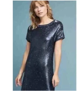 Copper Key women dress Dark Navy Blue Sequin Lined short sleeves keyhole Size M - Picture 1 of 11