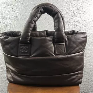 CHANEL Coco Cocoon Lamb Skin Puffer Tote Bag Shoulder Bag Brown EUC - Picture 1 of 18