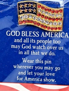 American Pride Pin Flag with Rhinestones Gold Tone by GANZ New - Picture 1 of 3