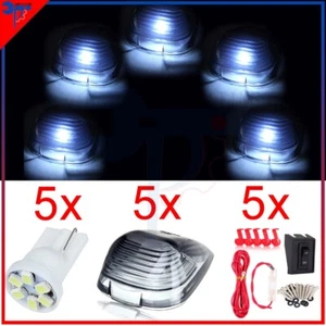 5x SMOKE Roof Cab Marker Running Light+5x LED WHITE Bulbs For 1999-2016 Ford - Foto 1 di 10