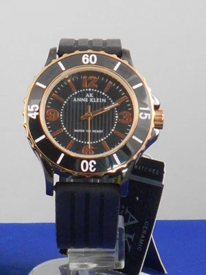 Reloj marcadores Anne Klein para mujer 39 mm cerámica negra oro rosa 10/9418RGBK $150 Foto 1 de 3