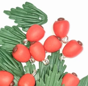Yew tree charms berries needle leaves polymer clay Hedgewitch Pagan jewellery