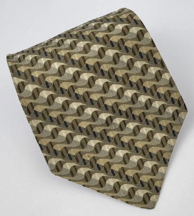 Stafford Silk Tie Gold Brown Gray Geometric Men Necktie 58 x 4 - Image 1 of 4