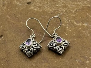 Pendientes de plata esterlina 925 Bali filigrana gotas gancho amatista #4 - Imagen 1 de 8