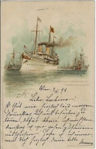 1898 German SM Yacht Hollenzollern Parade Postcard Artist Signed - Picture 1 of 2