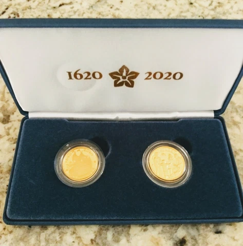 400Th Anniversary Of The Mayflower Voyage Two Coin Gold Proof Set. 20XA The Cover