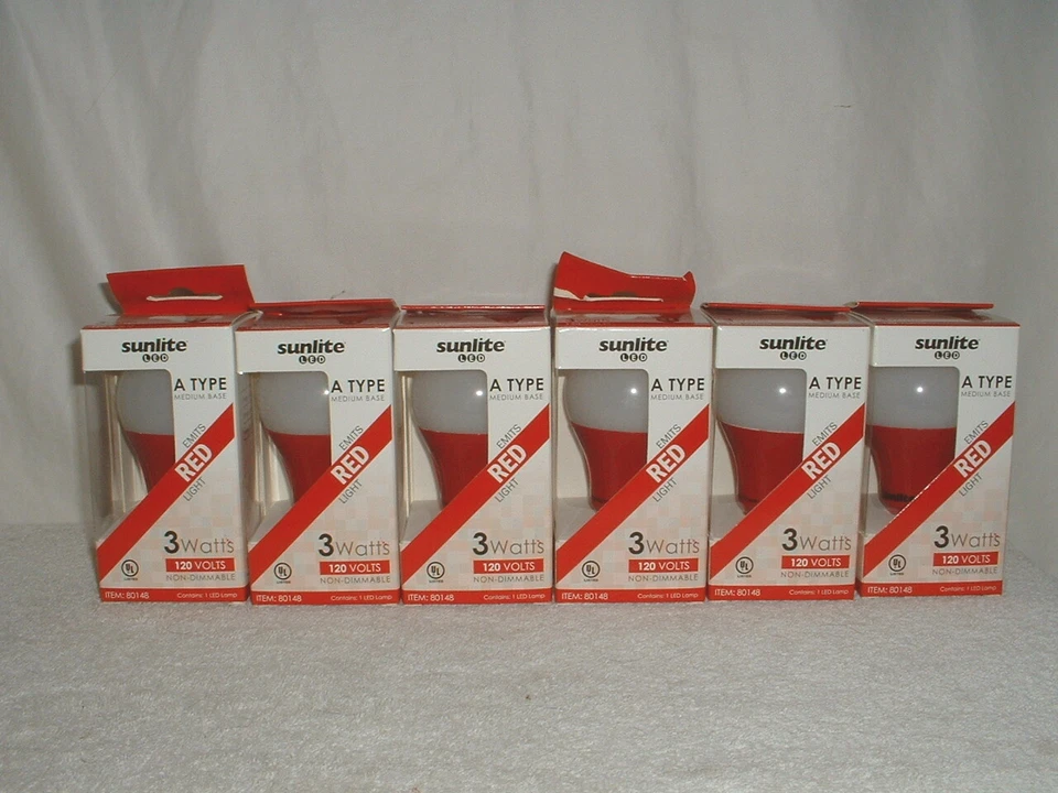Box of 6 Sunlite LED A Type Medium Base RED Light Bulbs 3 Watts 80148 - Image 1 of 1