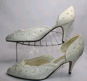 Scarpe decolte formali da sposa Frederico Leone donna taglia 10 bianche con perline - Foto 1 di 14