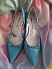 Emilio Lucax Low Kitten Heel Turquoise Buckle Detail  Shoes UK 4 With Spare Tips