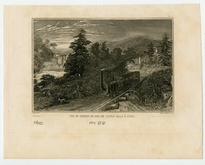 Railroad Train Little Falls Utica N.Y. Antique Leonce Sculp Print from 1840 book - Picture 1 of 2