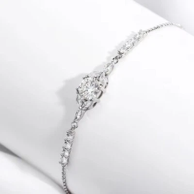1ct Round Moissanite Bracelet Adjustable Chain Women Gift 925 Sterling Silver - Image 1 of 4