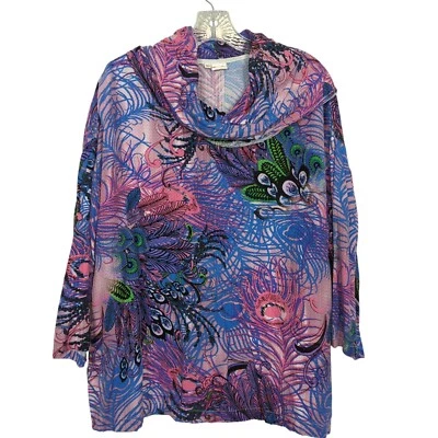 Tianello капот шеи туника 3/4» рукав павлиньи перья цветной большого размера sz XS - Изображение 1 из 4