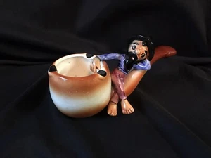 Vintage Ashtray Old Man Sitting On Pipe Stem Design Tobacciana - Picture 1 of 7