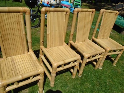 Set of 4 Dining Chairs Mid Century modern Bamboo, Rattan High back.(No Shipping) - Image 1 of 4