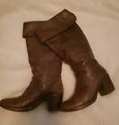 Vintage Staccato Brown Fold Over Leather Cuff Boots 