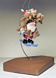 1998 Hallmark Keepsake Downhill Dash Ornament Santa Skis Reindeer No Box - Picture 1 of 6