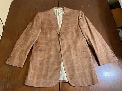 Abrigo deportivo a cuadros marrón a medida DAKS Blazer 42R lana Foto 1 de 4