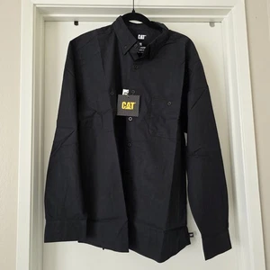 NEW Men Caterpillar CAT Classic Button Down Oxford Shirt Long Sleeve XL Black - Picture 1 of 9