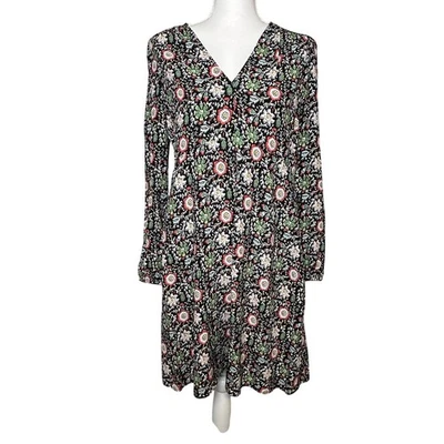 Boden women's enchanting twig floral v-neck tea mini long sleeve dress size 8R - Image 1 of 4