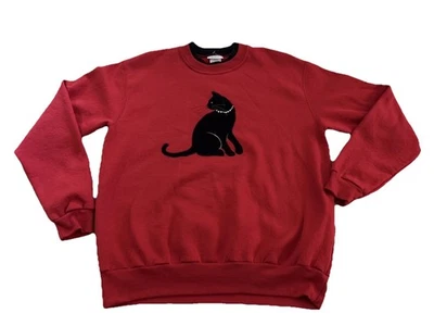Sudadera De Colección Top Stitch Mañana Sol Roja Gato Bordado Abuela Suéter L Foto 1 de 4
