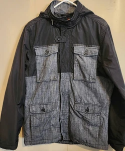 O47 Civil Society black/gray zip-up utility jacket with zip-in hood 4 pockets - Picture 1 of 13